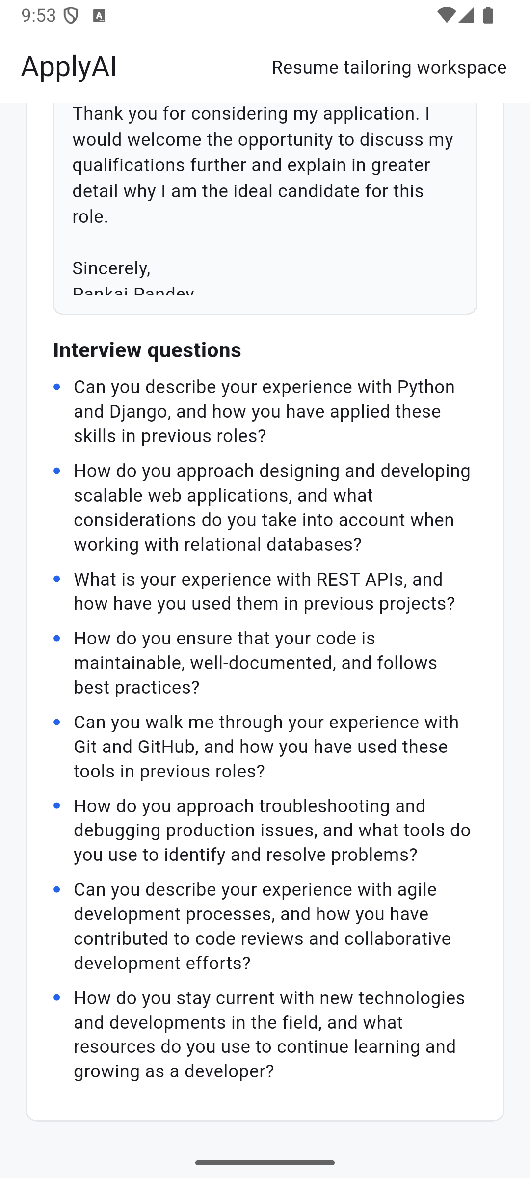 VectorCV Dynamic Interview Questions